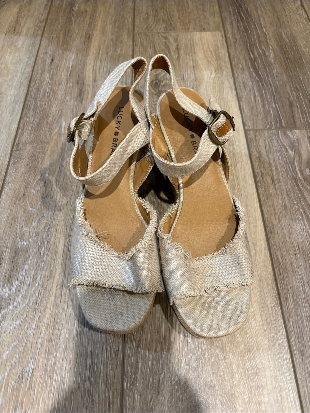 Lucky Brand Kids Natural Beige Canvas Ankle-Strap Sandals